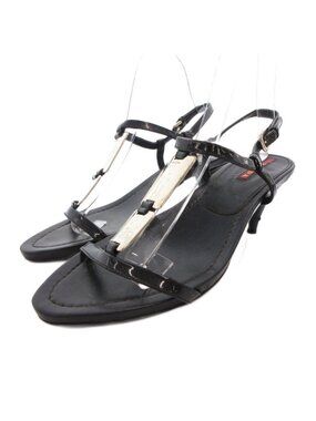 Prada Sport Leather T Strap Sandals Black